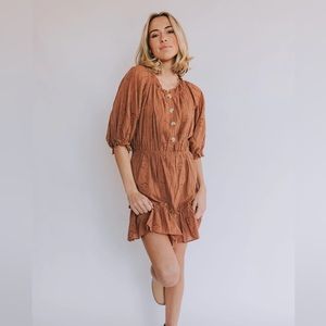 Cute brown dress—perfect for Thanksgiving!
